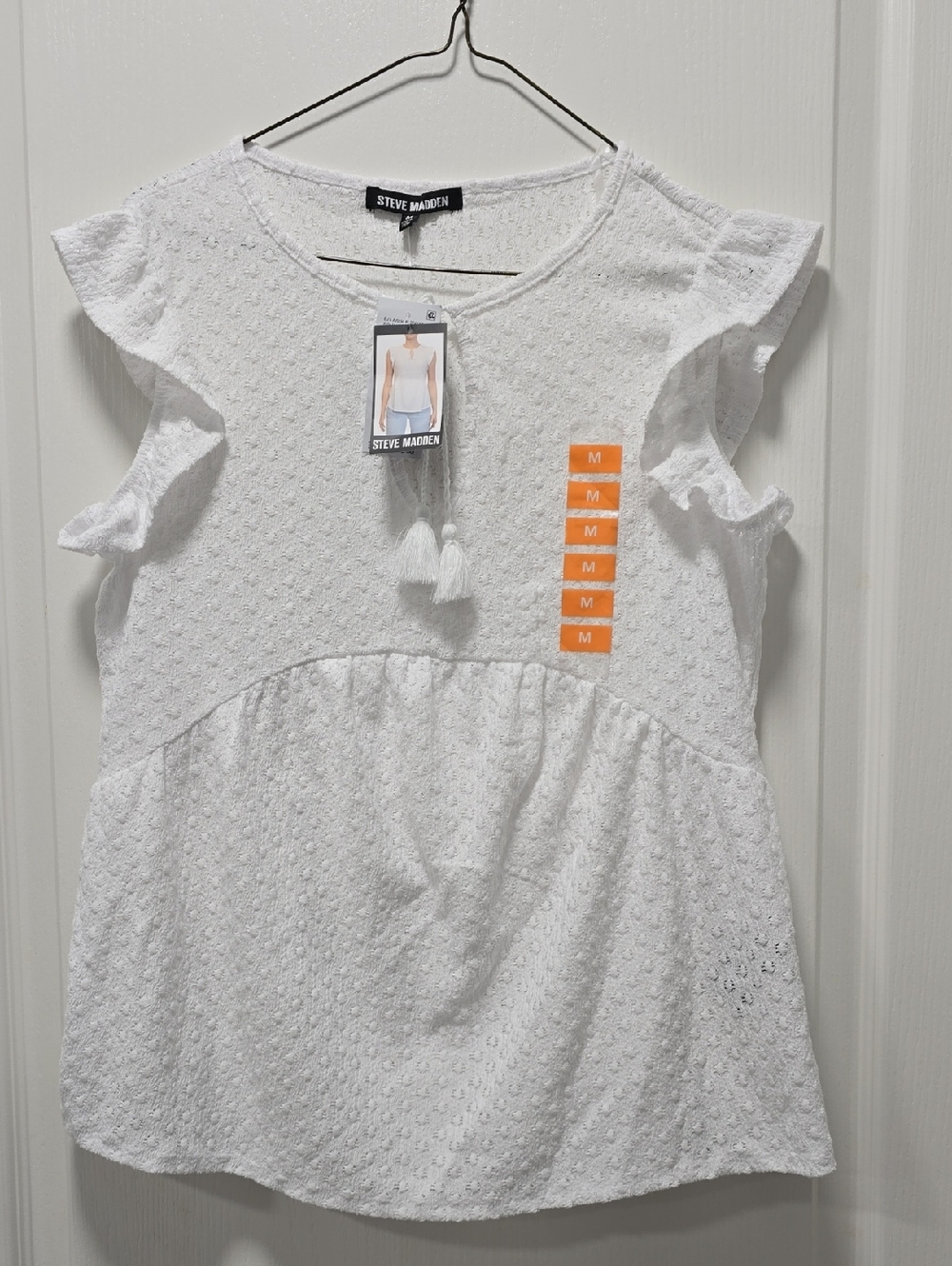 Steve Madden White Eyelet Ruffle Sleeve Peplum Top